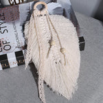 accessoire mural boho chic macramé franges blanc cassé anneau bois suspension chambre salon