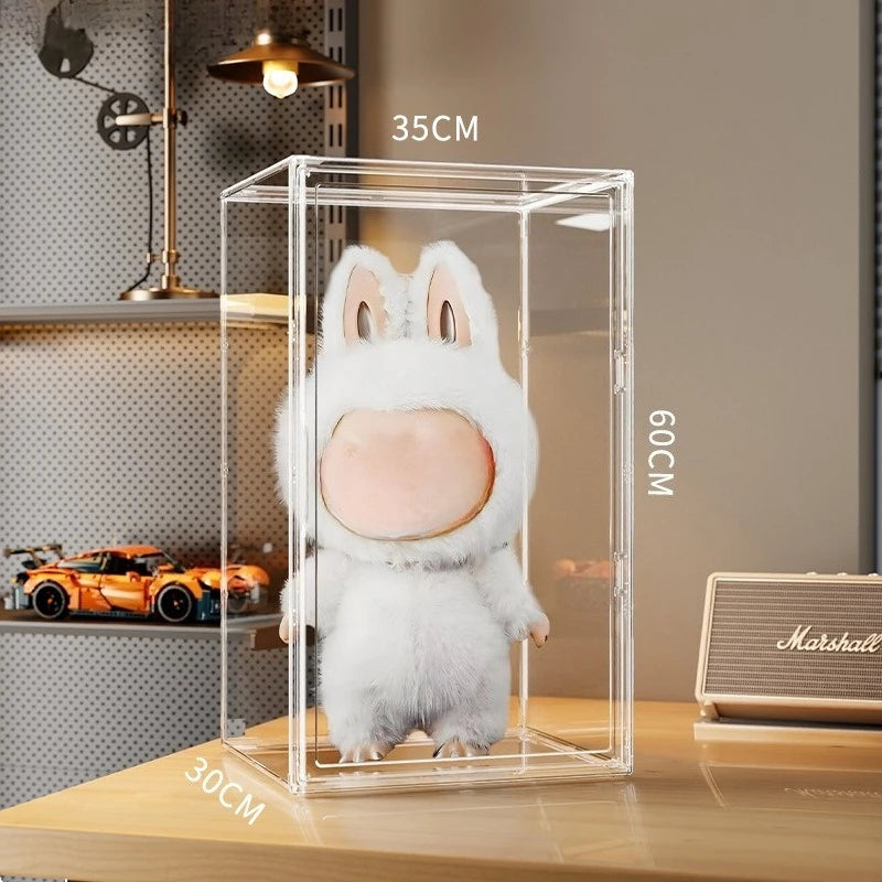 boîtes rangement transparentes empilables figurines modernes blanc rose bleu verte dorées noires