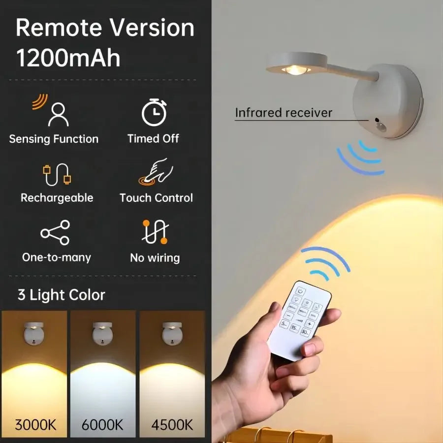 veilleuse lampe murale led rechargeable blanc noir moderne adhésif télécommande flux lumineux 60 249