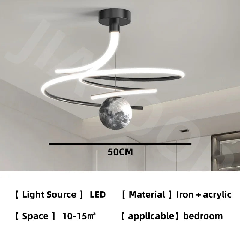 suspension lumineuse moderne minimaliste spirale sphère texturée noir blanc led chambre salon