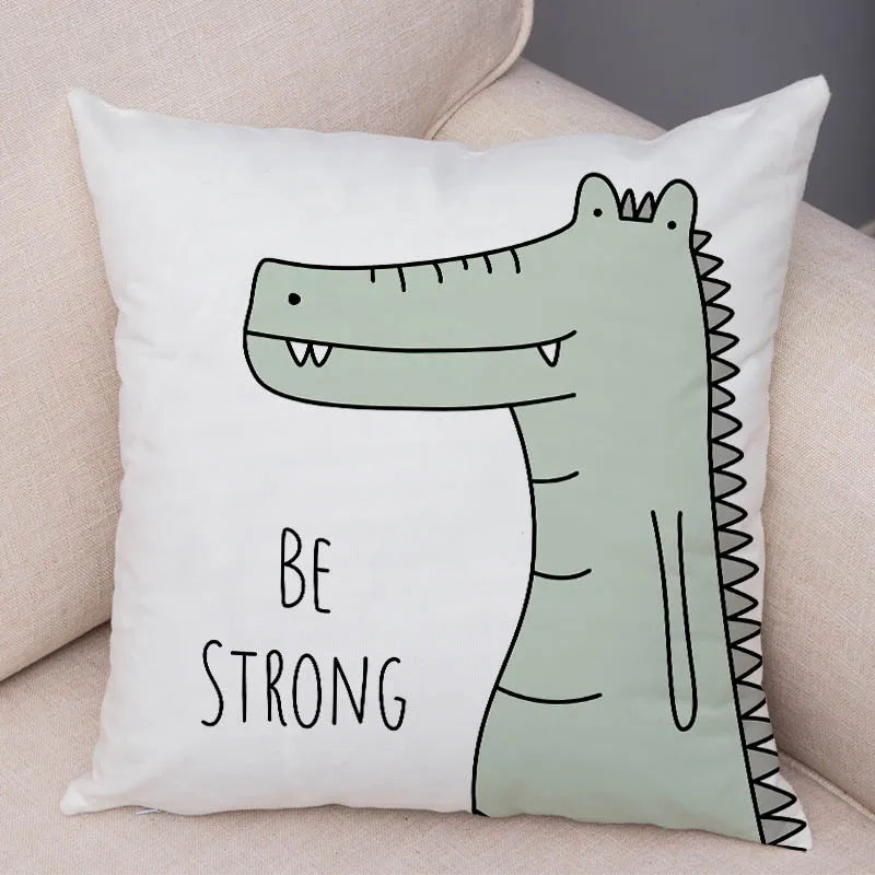 taies d'oreiller animaux girafe lion hippopotame cartoon couleurs positives be brave be unique