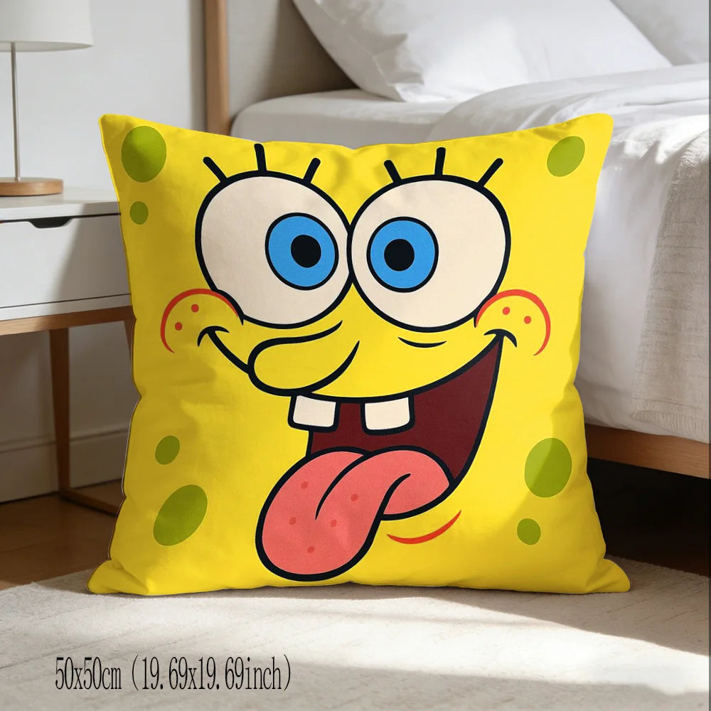 coussin carré jaune motif bob l'éponge décor maison cartoon eco friendly PLAID