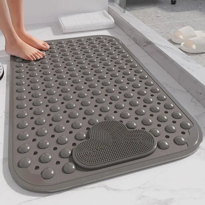 tapis bain rose clair gris bleu coeurs points adhésif moderne pvc salle bain douche
