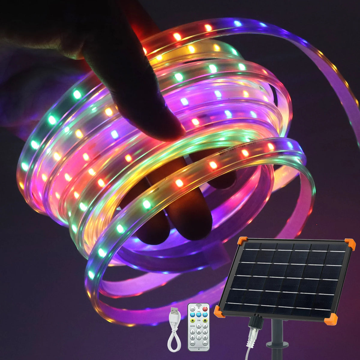 ruban led solaire multicolore moderne adhésif contrôleur télécommande batterie led individuellesextérieur jardin patio