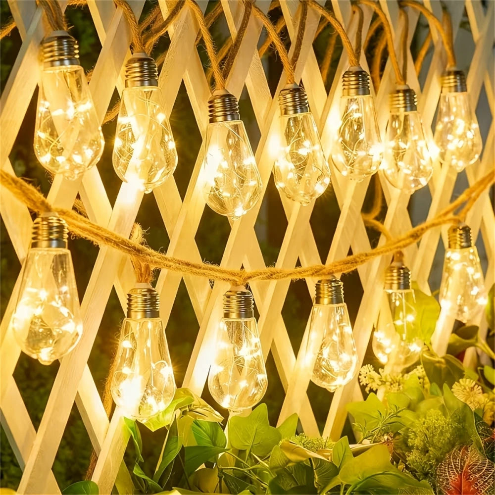 guirlande lumineuse solaire transparente vintage 10 led blanc doré bleu vert rose festiveextérieur Bohême