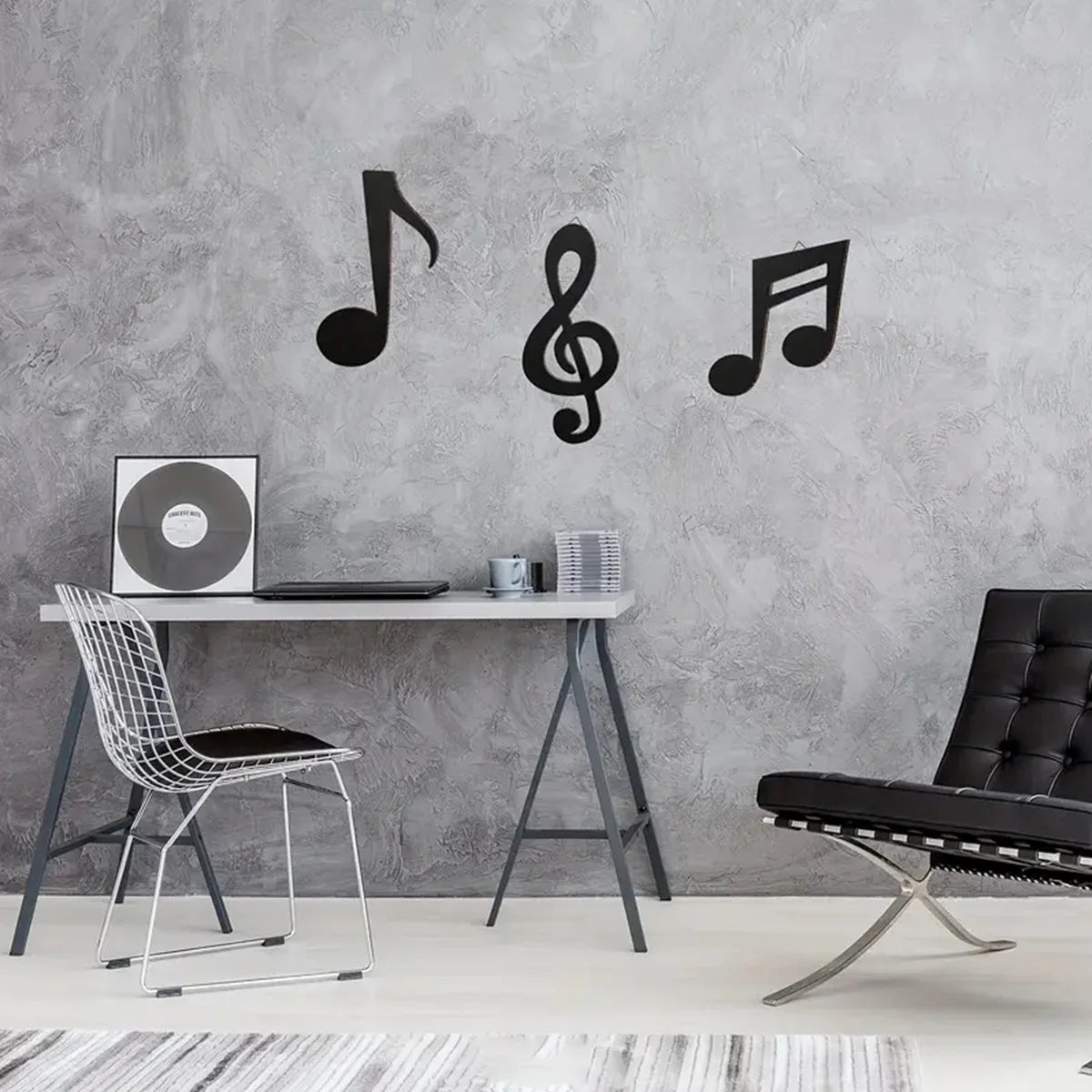 décoration murale moderne notes musicales autocollant noir minimaliste
