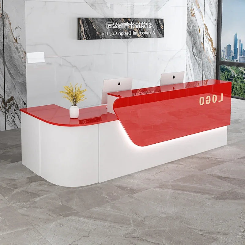 comptoir accueil moderne blanc tiroirs rangement mobilier commercial luxe minimaliste