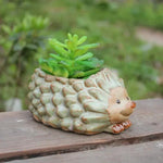 pots fleurs céramique hérisson épinules vert clair marron succulentes décoration jardin champêtre animalier
