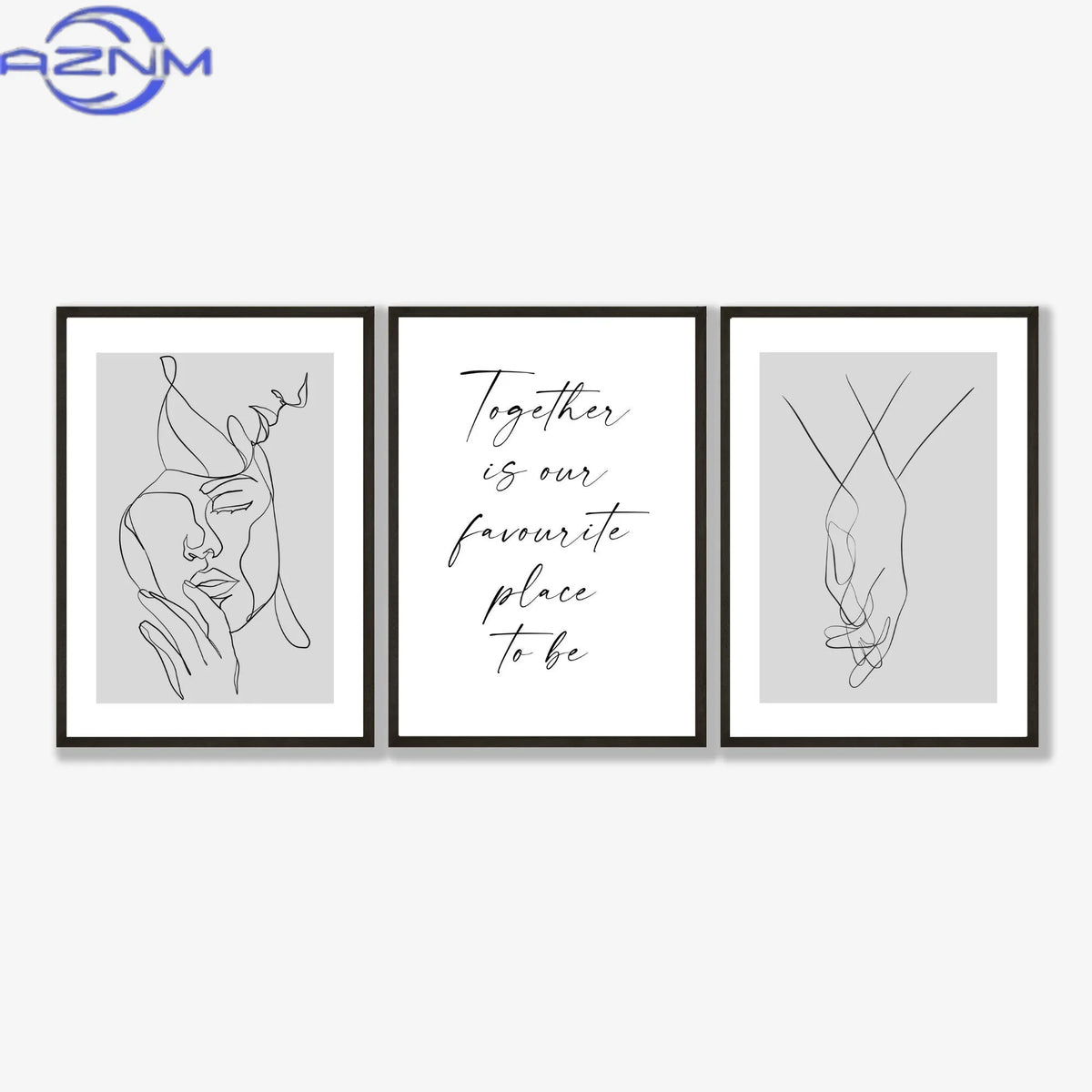 décoration murale minimaliste moderne ensemble trois tableaux noir blanc beige rose