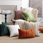 housses coussin polyester rayures verticales nordique moderne pliées décoration intérieure carreaux blanc orange rose
