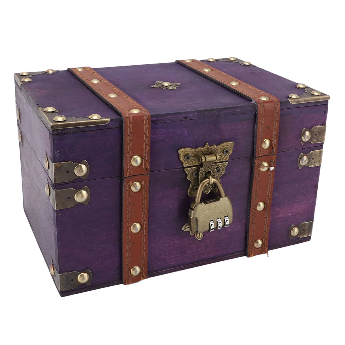 coffre bijoux bois violet vintage serrure réutilisable 22x15x13cm