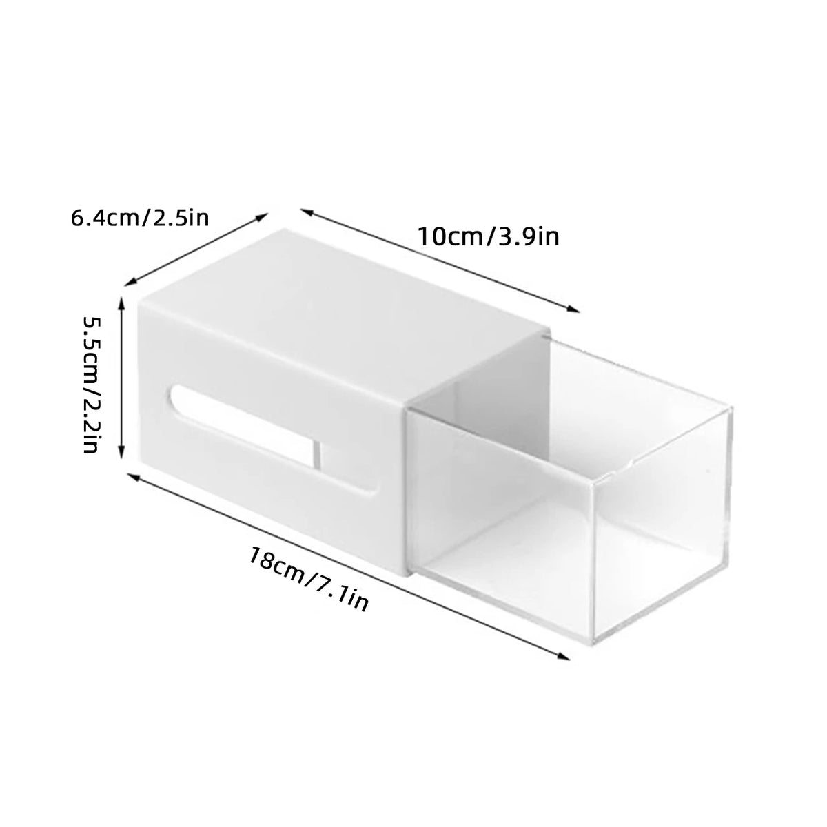 boîtes rangement blanc transparent maquillage élastiques bâtonnets coton clips adhésifs moderne minimaliste