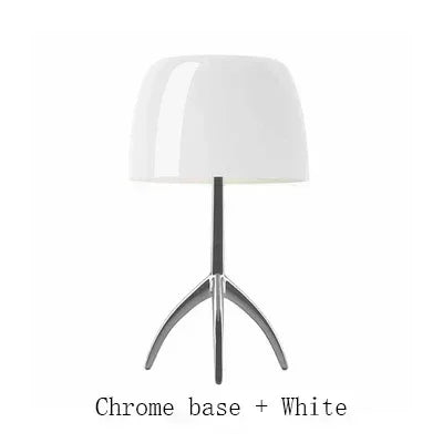 lampe table moderne blanc orange rouge pied métal base cuivrée led chambre salon