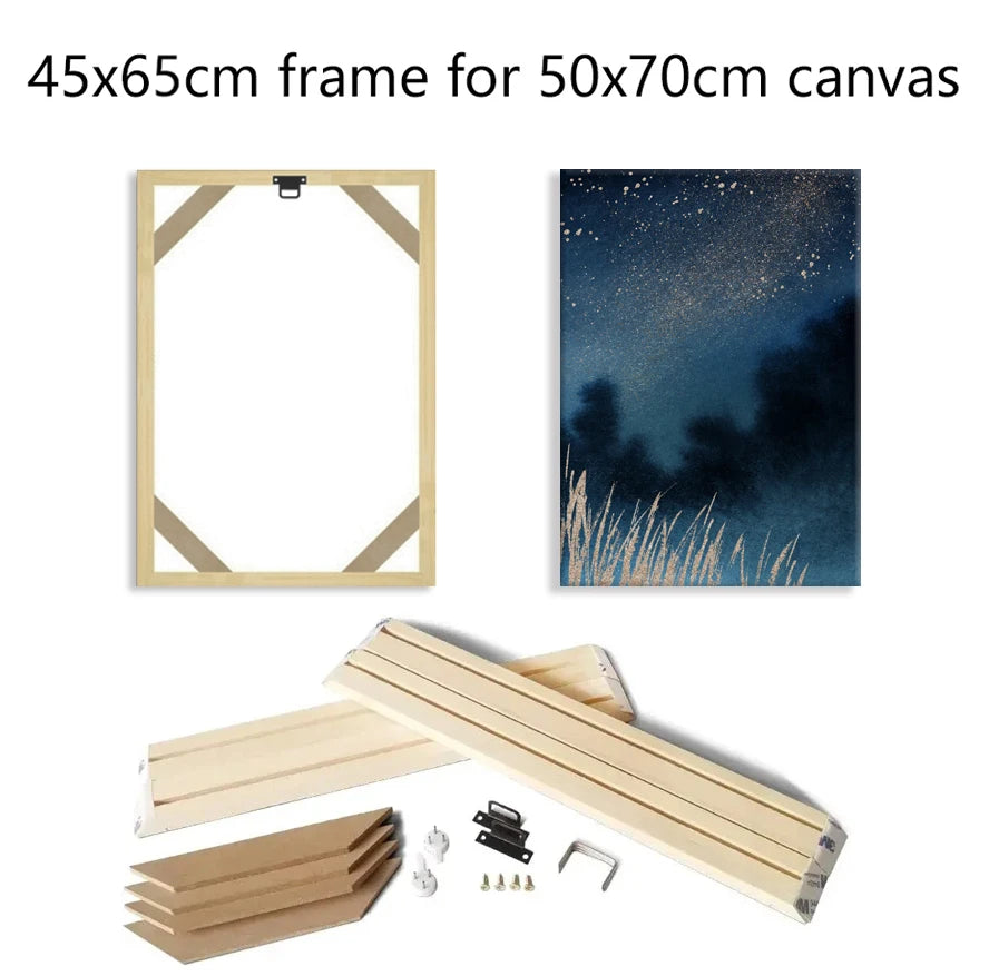 cadre mural bois naturel classique 45x65cm toile 50x70cm barres piquets support trapézoïdal