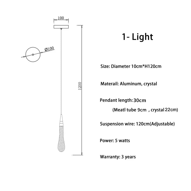 suspension lumineuse moderne gouttes cristal transparentes dorées élégante led acier inoxydable
