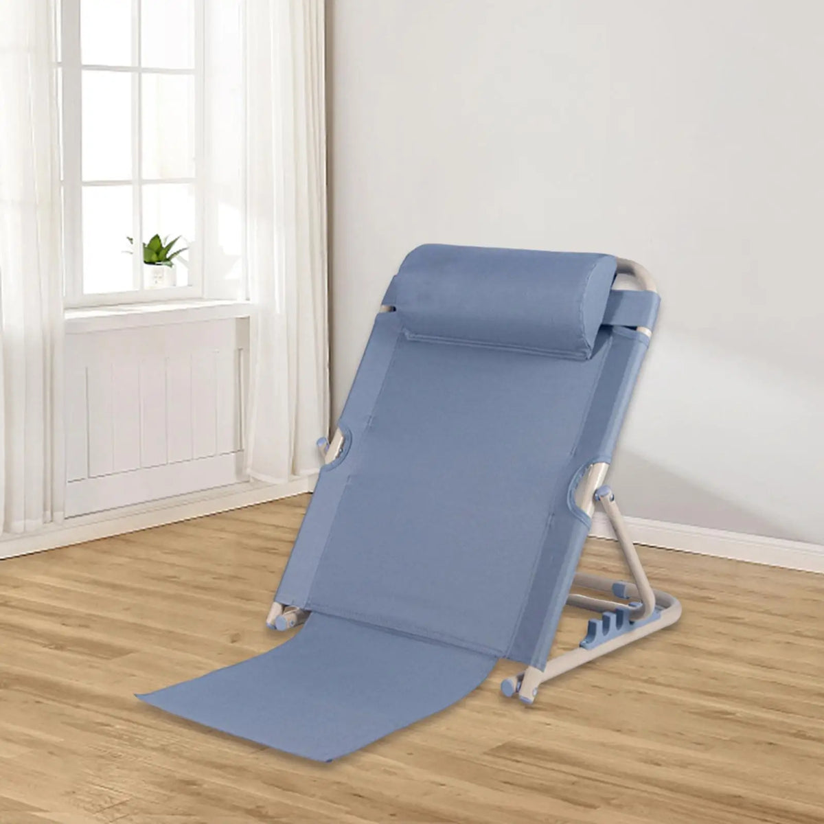 chaise inclinable relax bleu moderne oreiller tête barres métalliques ajustables lit multifonctionnelle