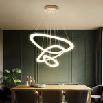 suspension lumineuse moderne trois cercles blanc doré vert foncé télécommande inclusion chambre salon