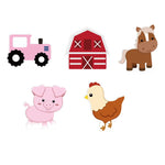 décorations fête animaux ferme porc poulet cheval vache mouton carton mousse rouge blanc bleu