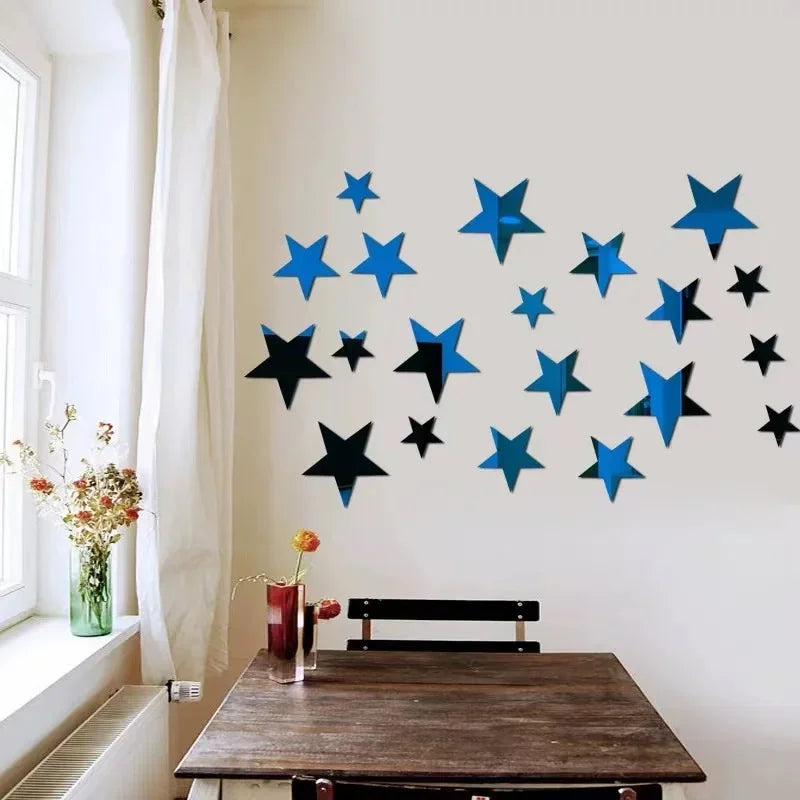 stickers muraux étoiles brillantes moderne 42 pièces adhésifs blanc jaune bleu