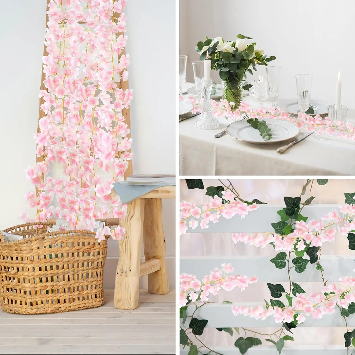 guirlande fleurs cerisier artificielles roses soie decoration mariage anniversaire exterieur romantique floral
