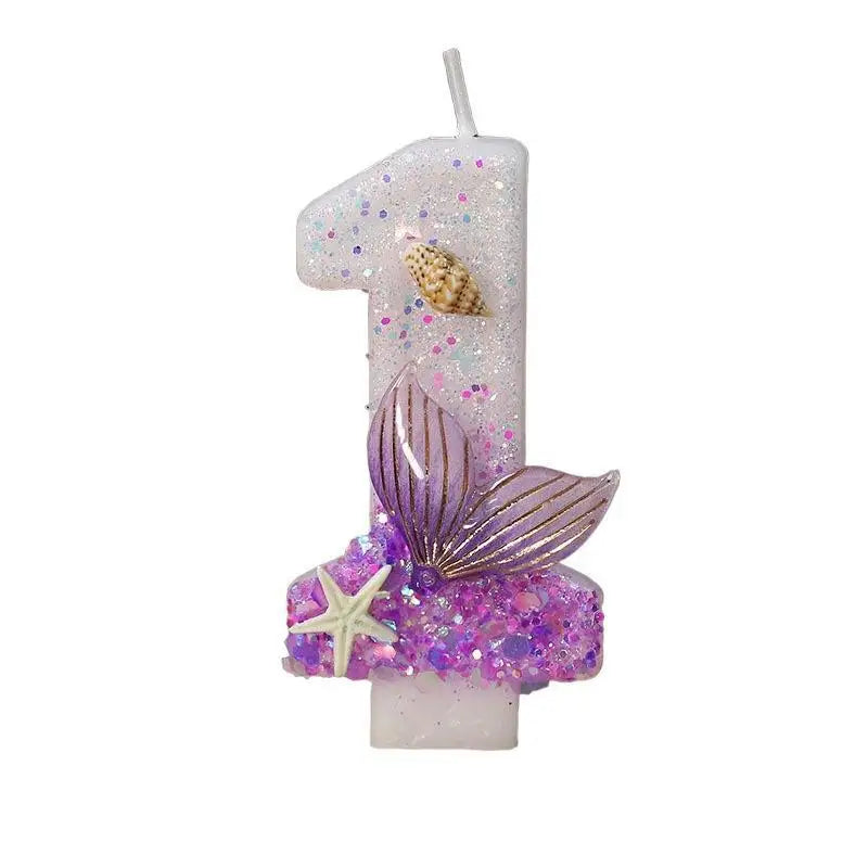 bougies anniversaire forme chiffre violet blanc doré étoile sirène mer décorative adhésive pailletée transparente