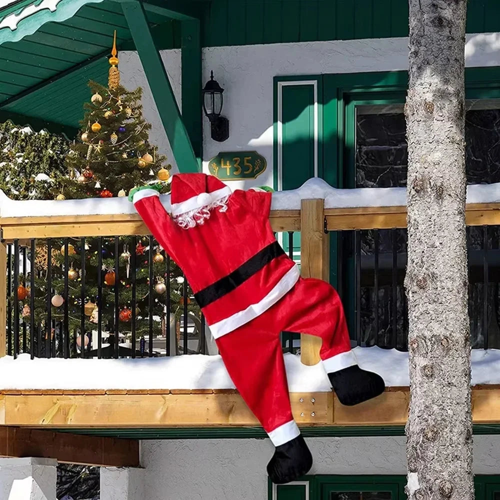Père Noël escalade fenêtre vue de face