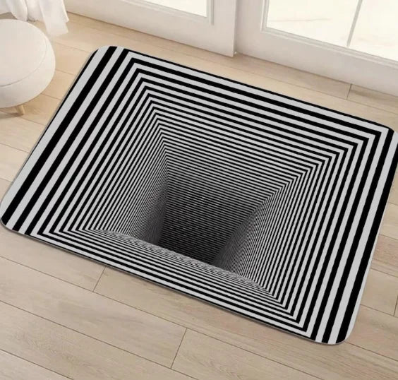 tapis moderne rayures optique anti dérapant noir blanc salon entrée 30x50cm 40x60cm 50x80cm