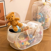 panier rangement jouets enfants crème maille aérée moderne minimaliste pliable semi transparent