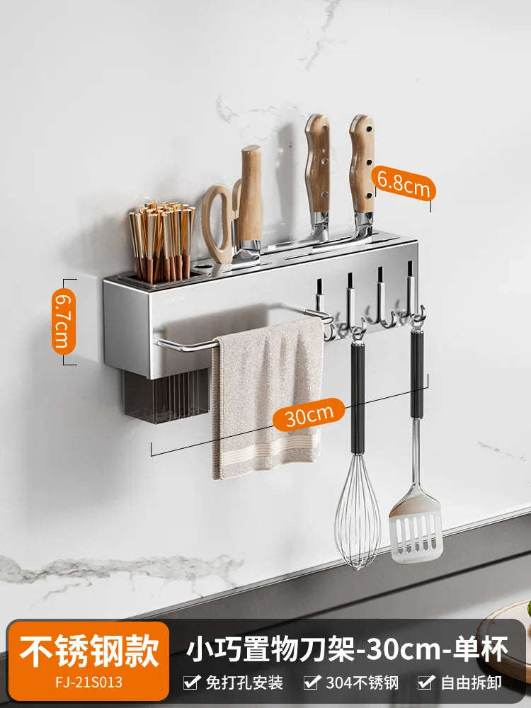 porte couteaux mural argenté moderne grilles multiservices inox sans perçage