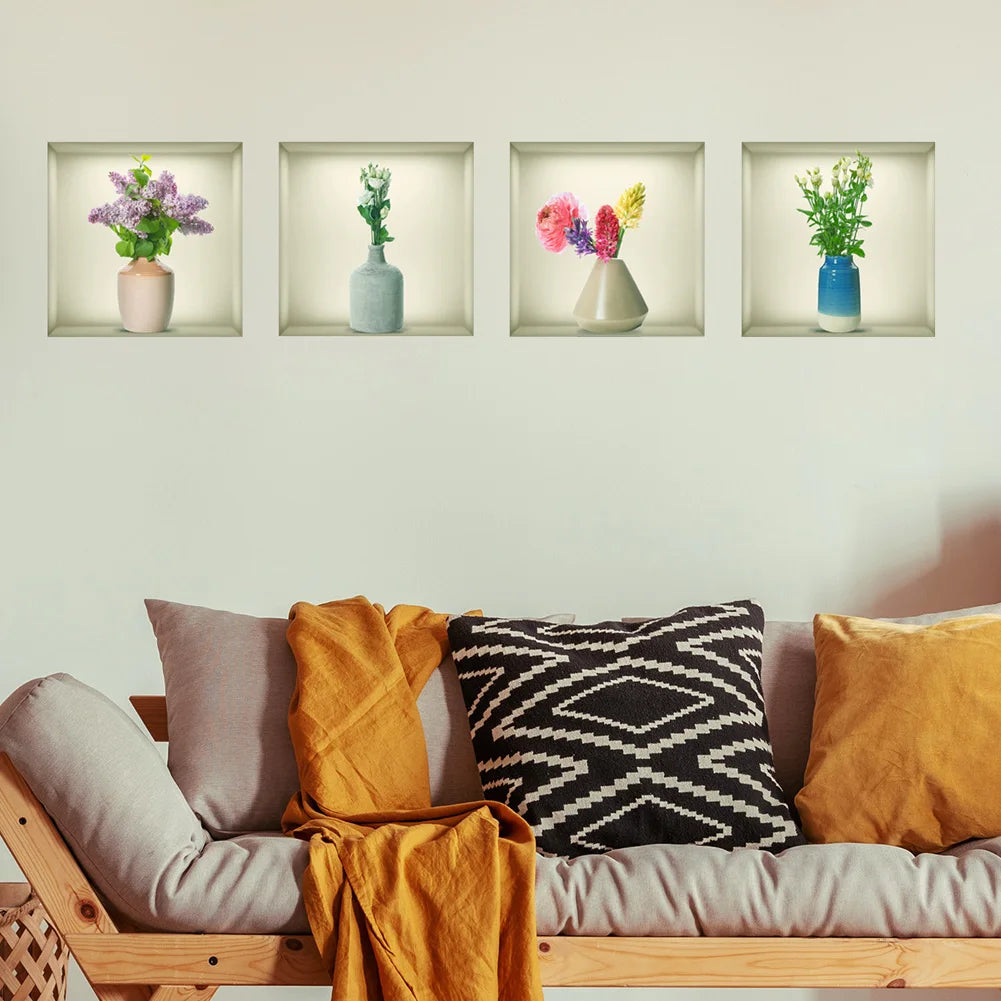 stickers muraux vases fleurs moderne autoadhésifs couleurs variées decoration intérieure chambre salon