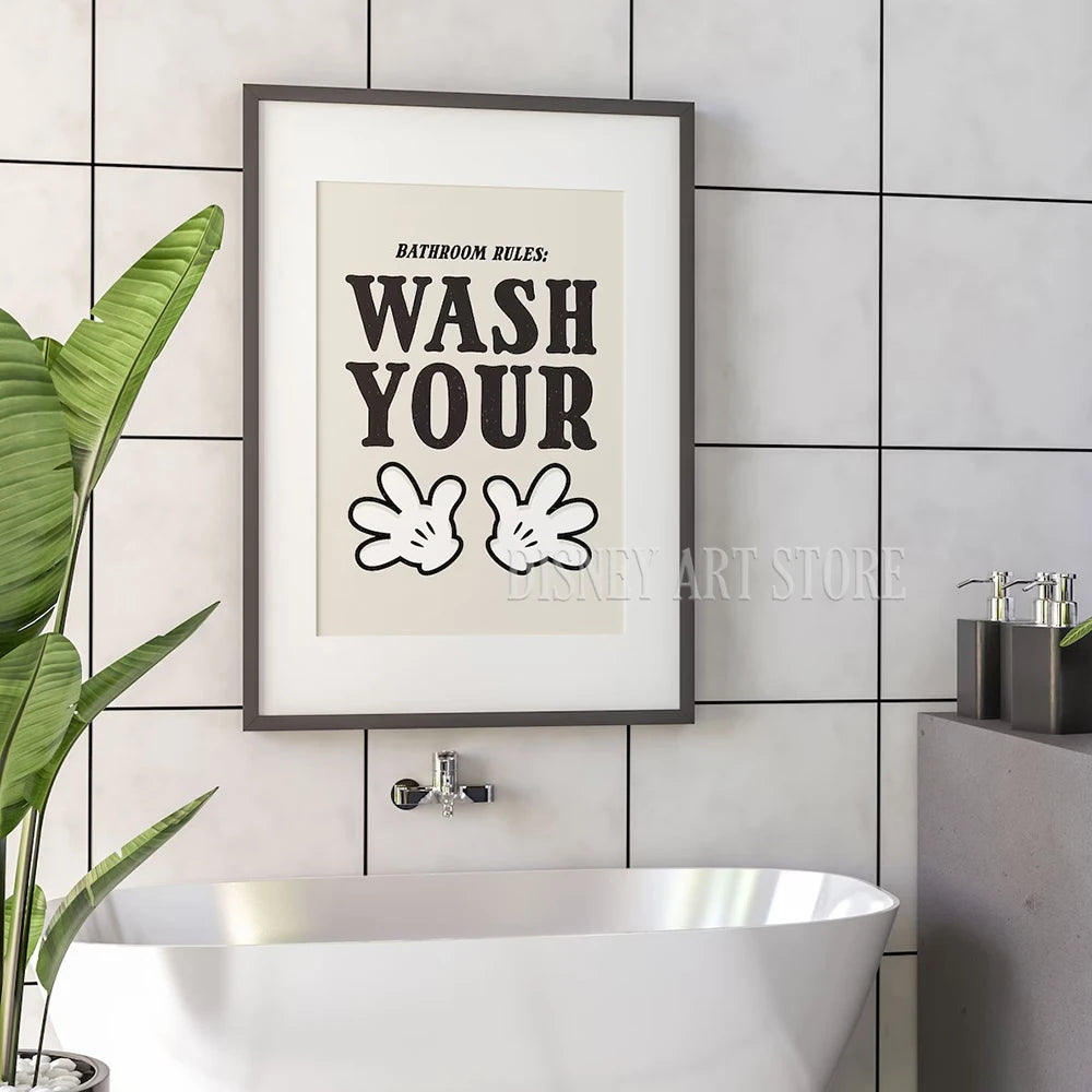 Affiche Mickey Mouse minimaliste citation salle bains toile sans cadre moderneDecorationBain