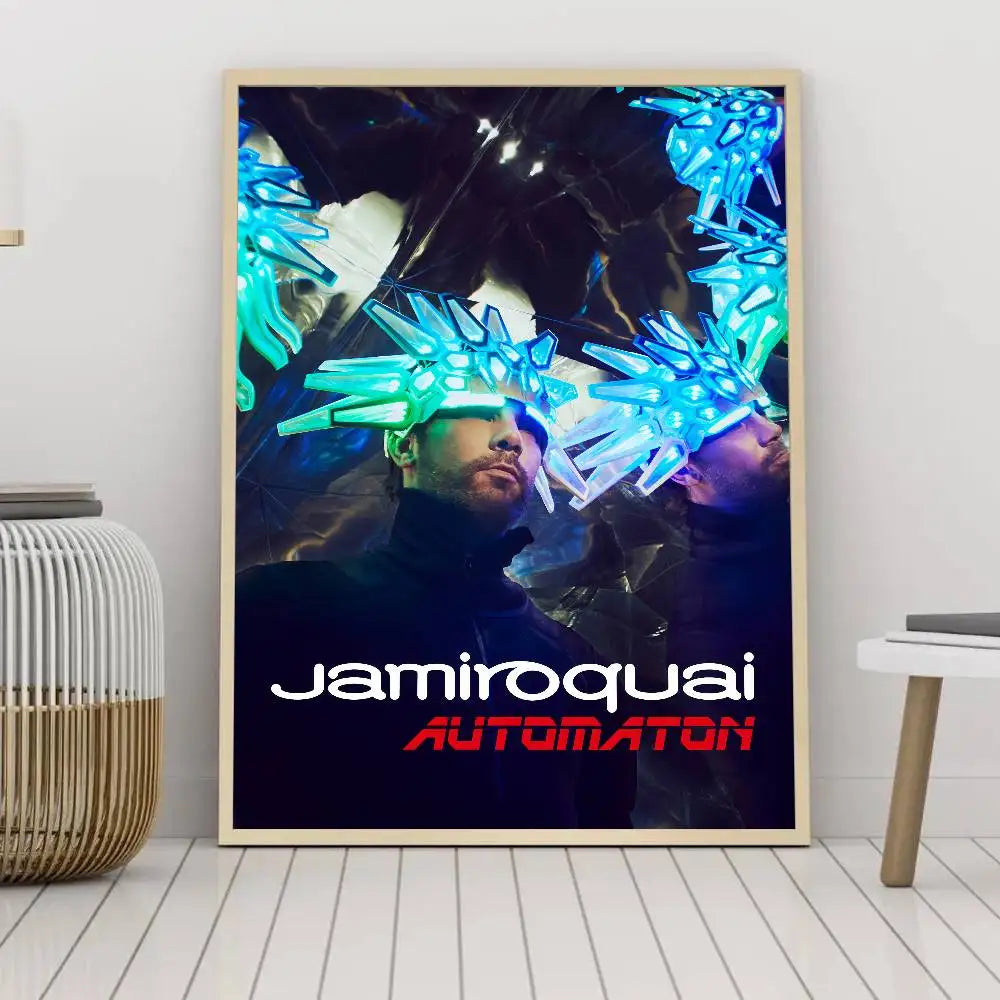 affiche moderne jamiroquai noir jaune blanche silhouette personnage minimaliste papier opaque chambre bar