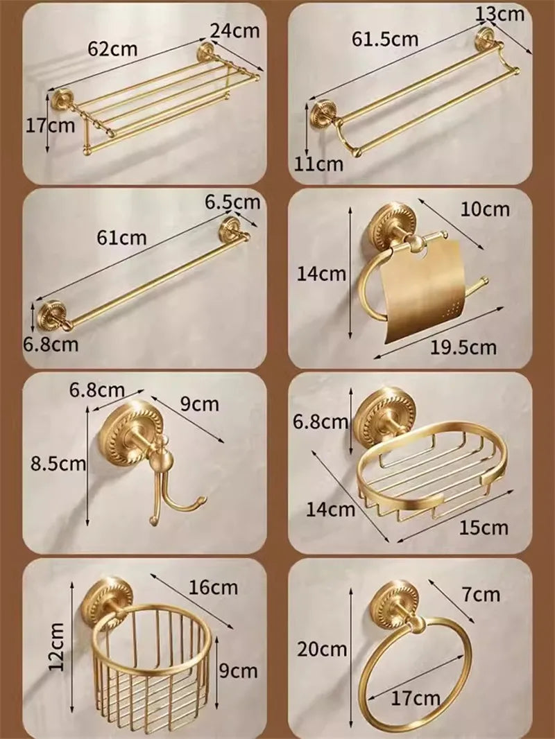 accessoires salle bain doré porte serviettes crochet classique finition antique fixations murales ensemble quincailleries