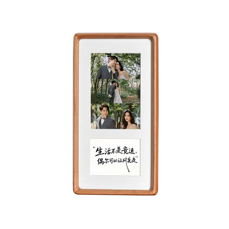 Cadre photo triptyque bois massif coins ronds gris foncé