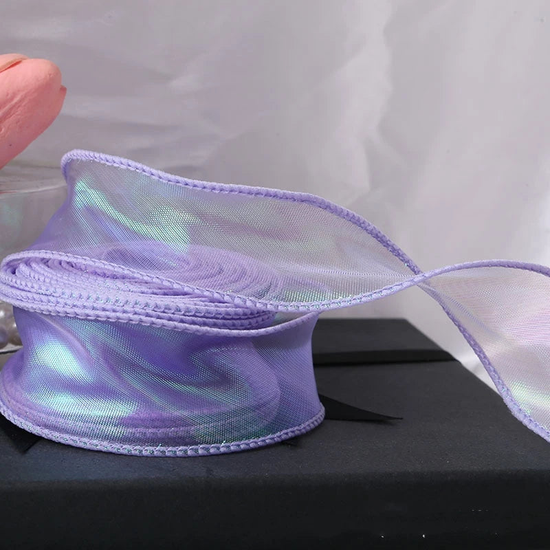 ruban organza holographique violet bleu blanc rose jaune vert moderne élégant artisanal emballage cadeau
