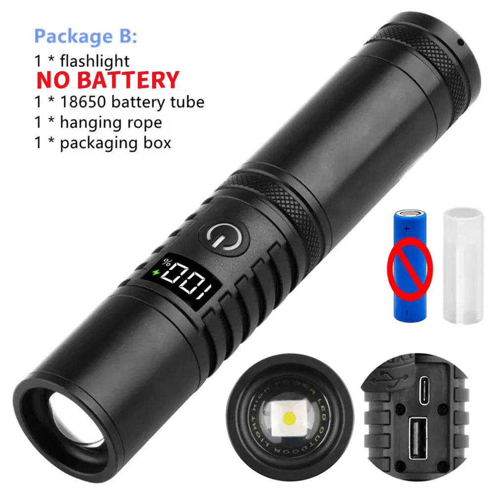 projecteur poche led rechargeable aluminium noir résistant chocs self défense zoomable