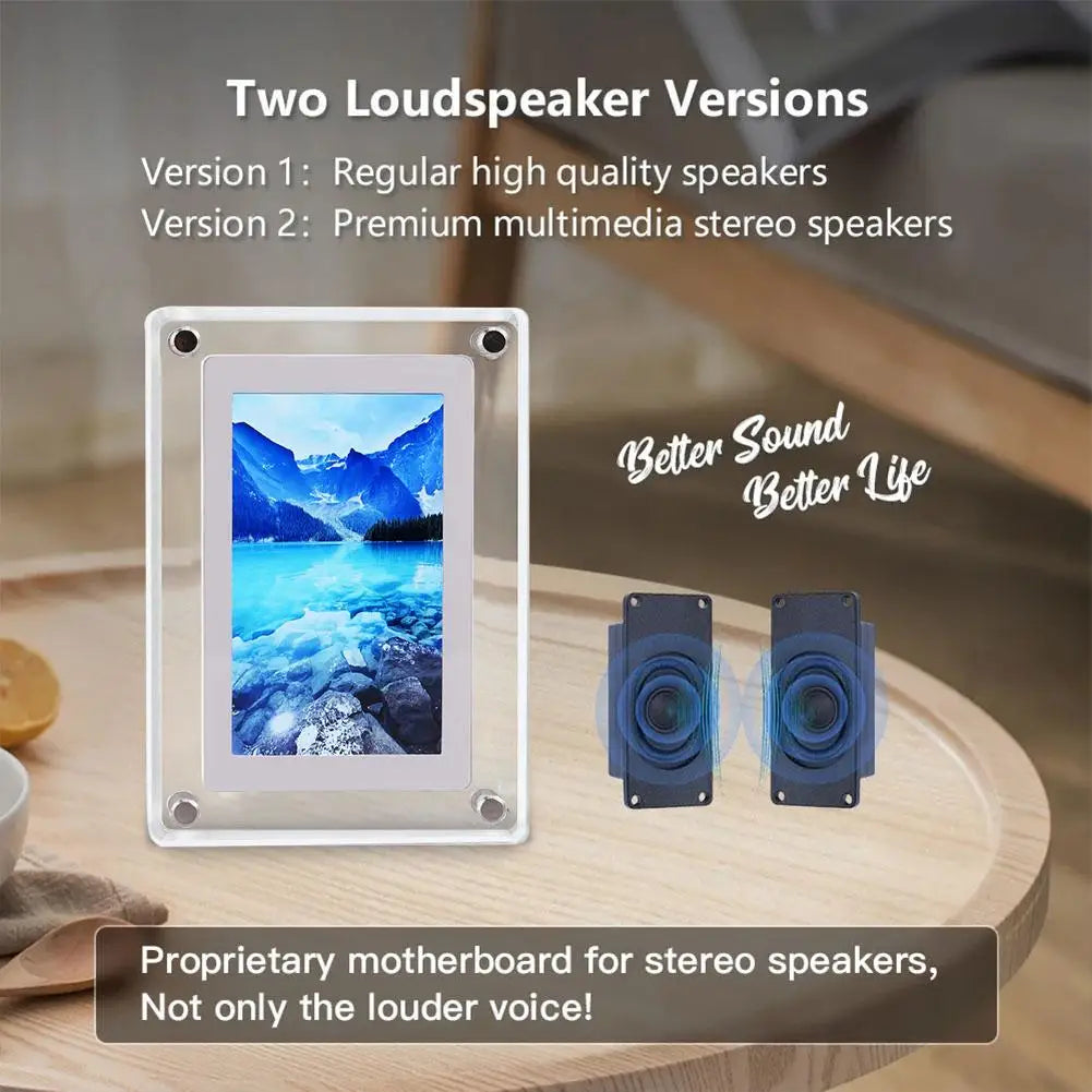 Cadre photo numérique acrylique noir avec interface tactile en fonctionnement