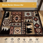 tapis d'entrée ethnique patchwork motifs géométriques animaux rustique marron beige noir bleu gris