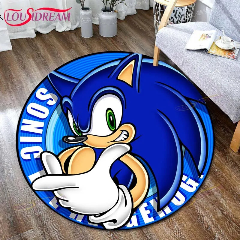 tapis rond sonic dessin animé bleu blanc rouge jaune noir cartoon 100cm 120cm 140cm