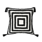 coussin décoratif moderne motif géométrique jaune gris beige texture bouclée canapé salon
