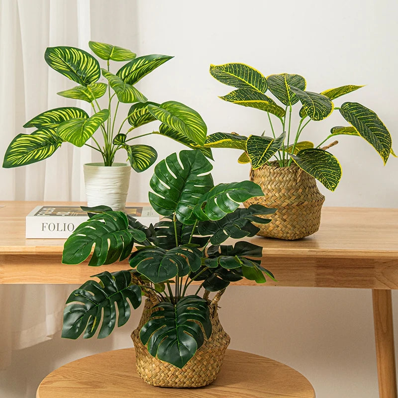 grande feuille artificielle monstera verte plante tropicale décorative maison jardin pot blanc