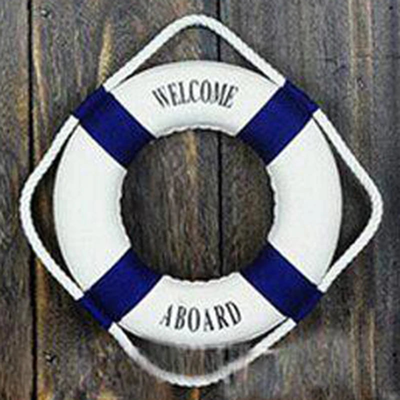 décoration murale bouée sauvetage bienvenue bord rayures bleu rouge marine