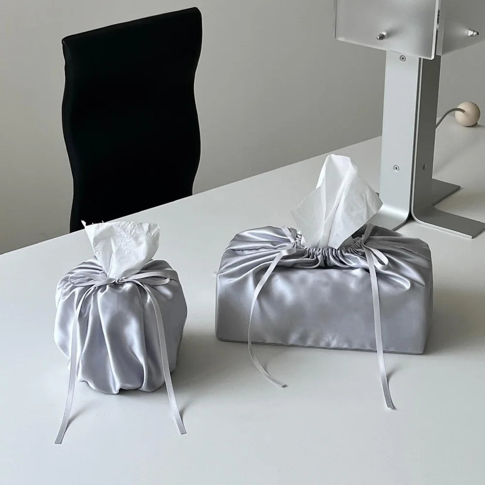 sac mouchoirs moderne élégant satiné bleu gris noir vert olive blanc ruban fixation