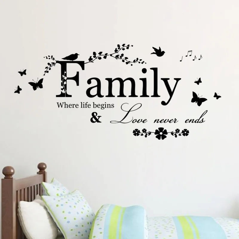 sticker mural famille oiseaux papillons musique fleurs noir blanc décoration murale adhésive moderne chambre