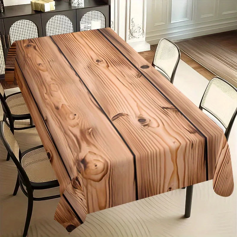 nappe table marron texture bois moderne imperméable lavable extérieur fête banquet clips métalliques