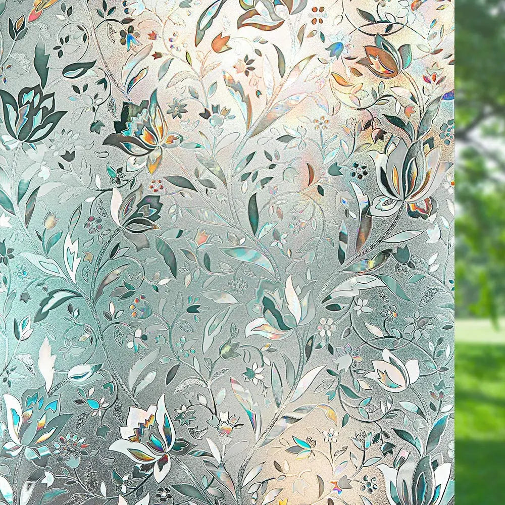 sticker fenêtre floral multicolore moderne adhésif isolation thermique protection uv décoration maison