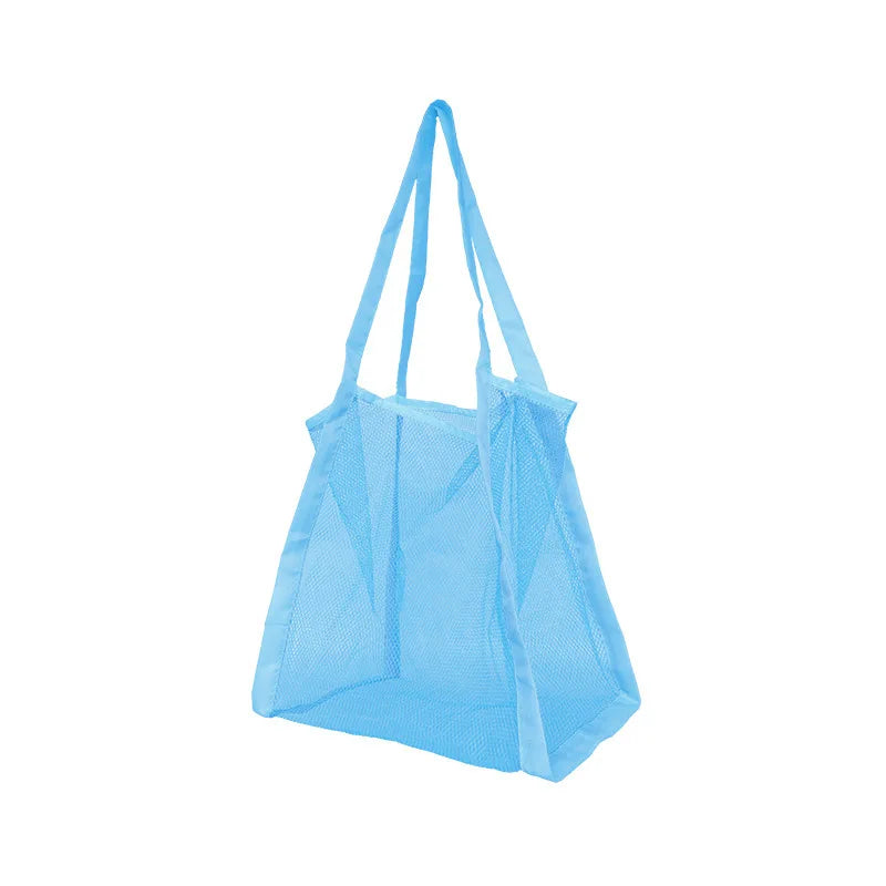 sac plage bleu clair vert clair rose jaune fluo maille réutilisable respectueux environnement pliable
