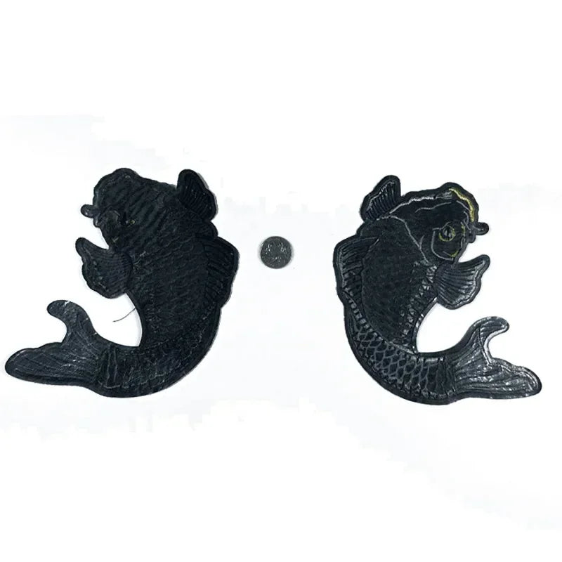 patch brodé poisson koi noir ecailles traditionnel asiatique coton polyester diy personnalisable