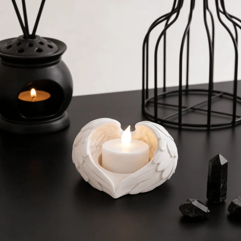 bougeoir forme coeur ailes ange decoration blanche spirituelle zen maison chambre