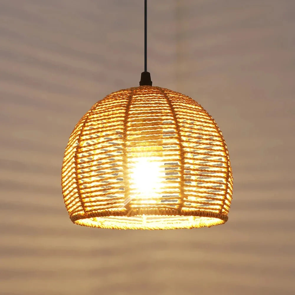 lampe murale suspendue tressée abatjour bois bohème rustique scandinave éclairage quotidien beige clair marronclair